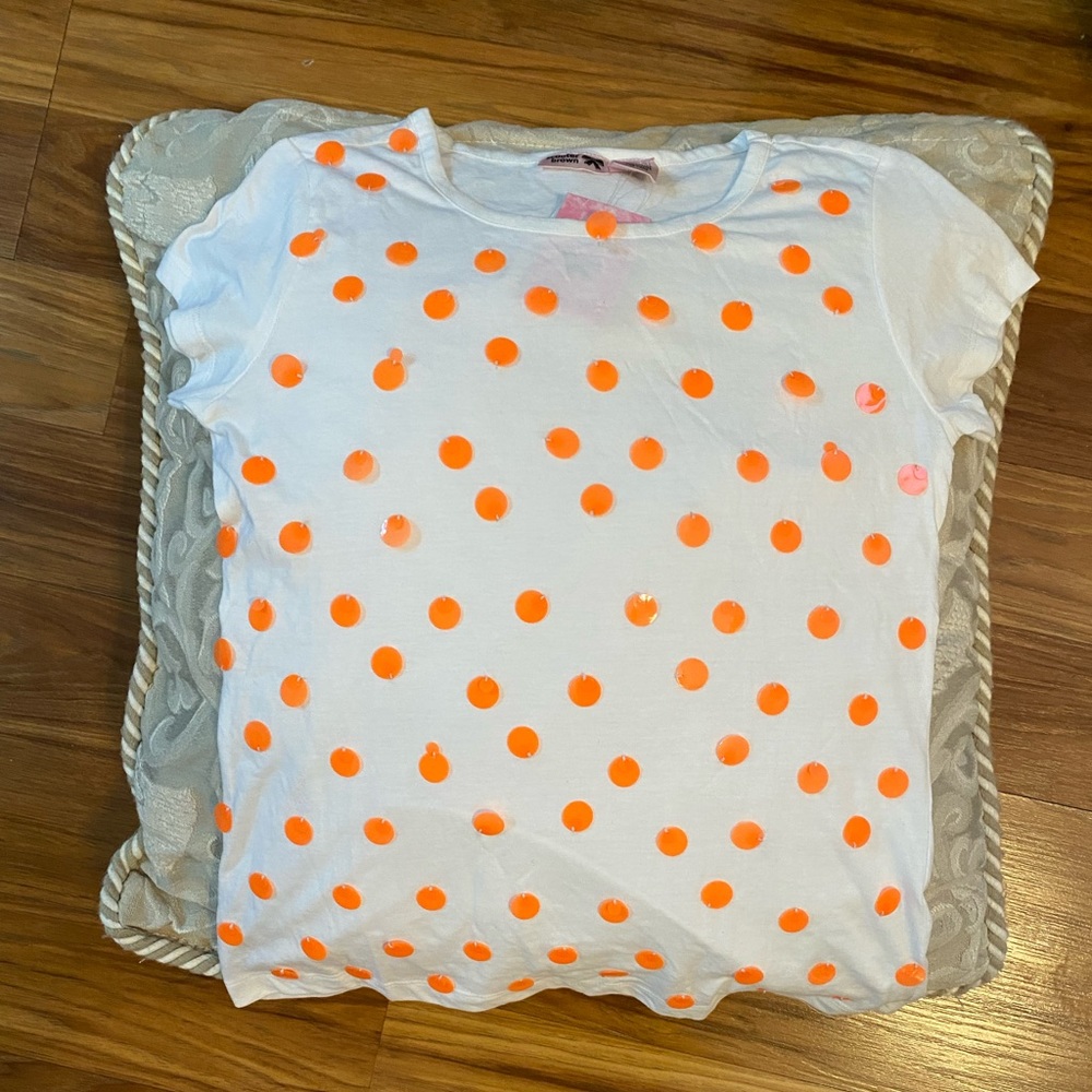 Scooter Brown Girls White with Orange Sequin T-Shirt-Size M (10/12) NWT